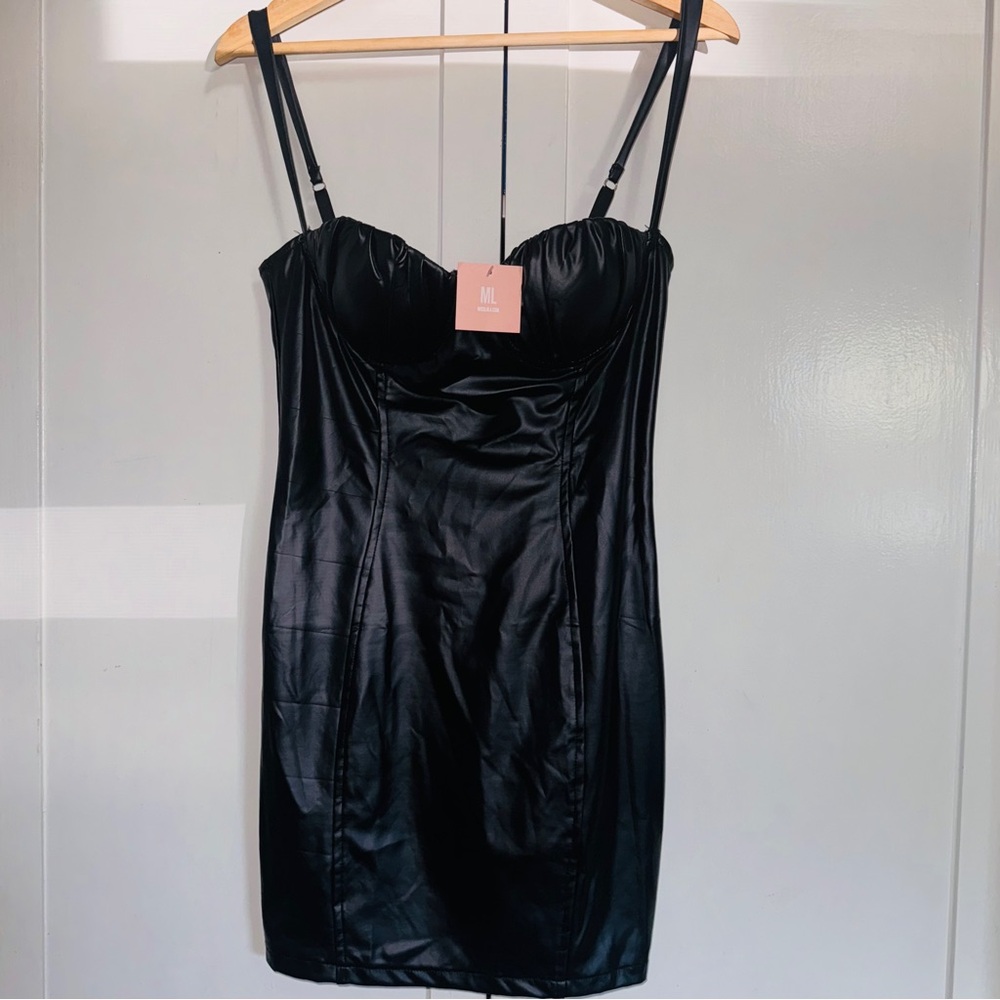 Miss Lola Faux Leather Mini Dress